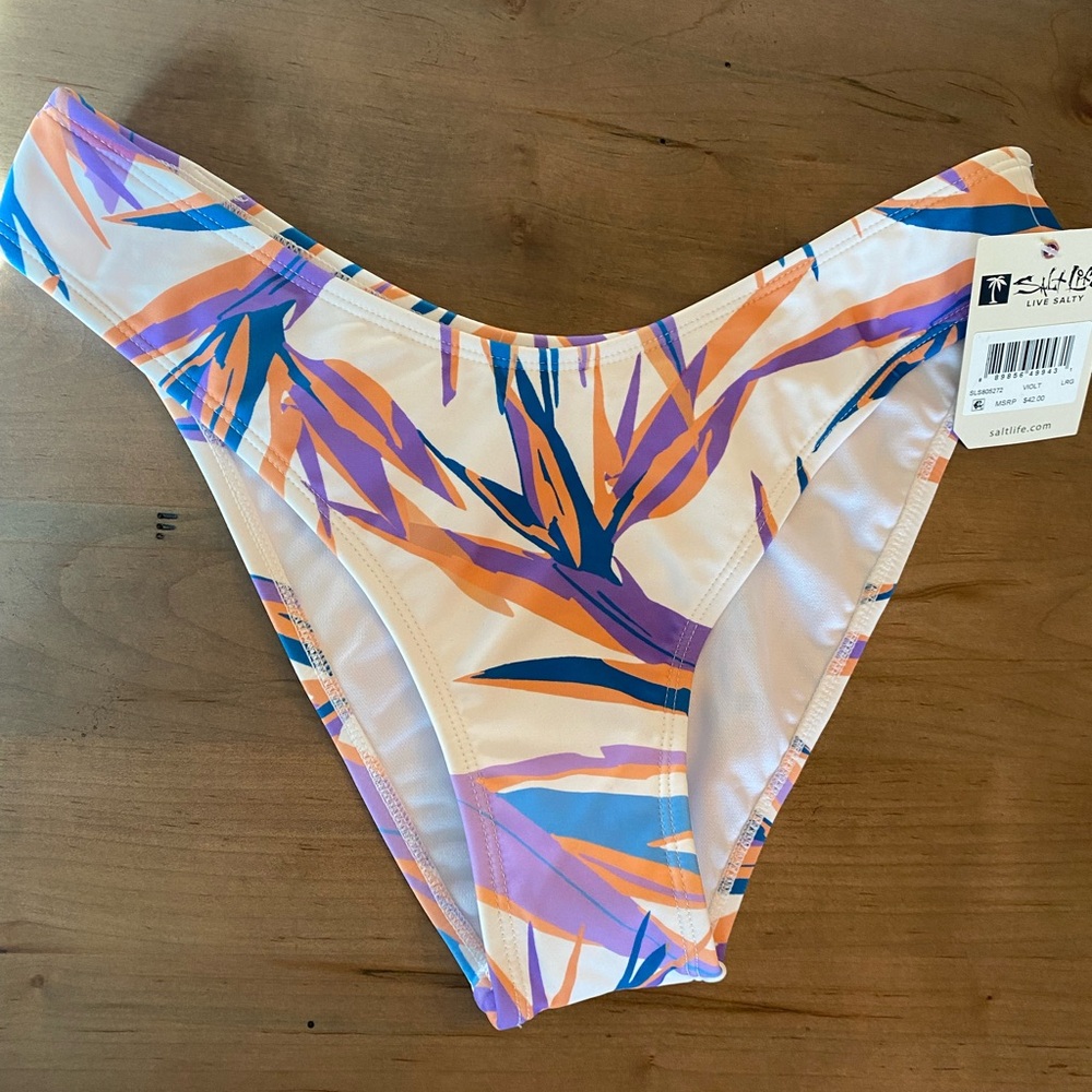 Salt Life Tropical Bikini Swimsuit Bottom Purple, White, Orange NWT